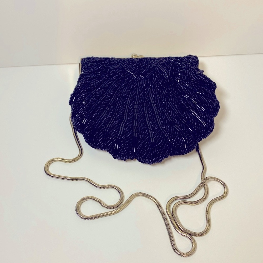 Vintage 80’s Bohemian Goth Chic Black Heavily Beaded Scalloped Purse